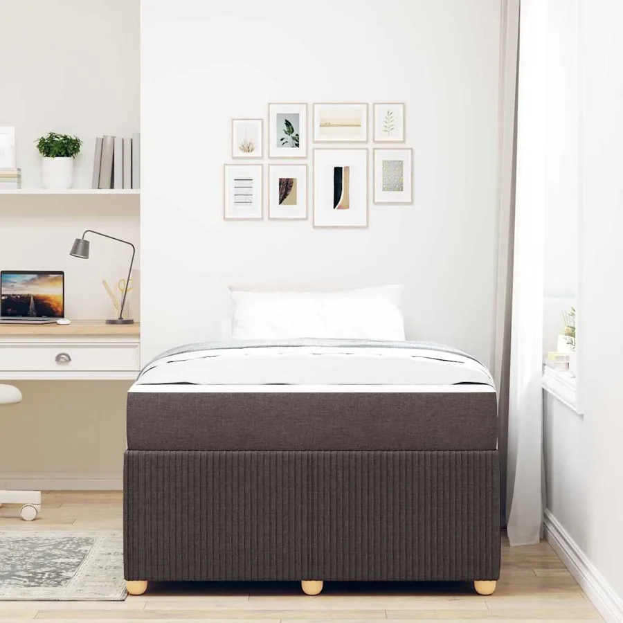 Cadre de lit avec matelas Marron foncé 120 x 190 cm tissu - 3