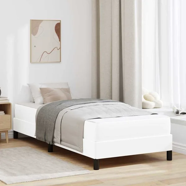 Cadre de lit avec matelas Blanc pur 90 x 190 cm tissu