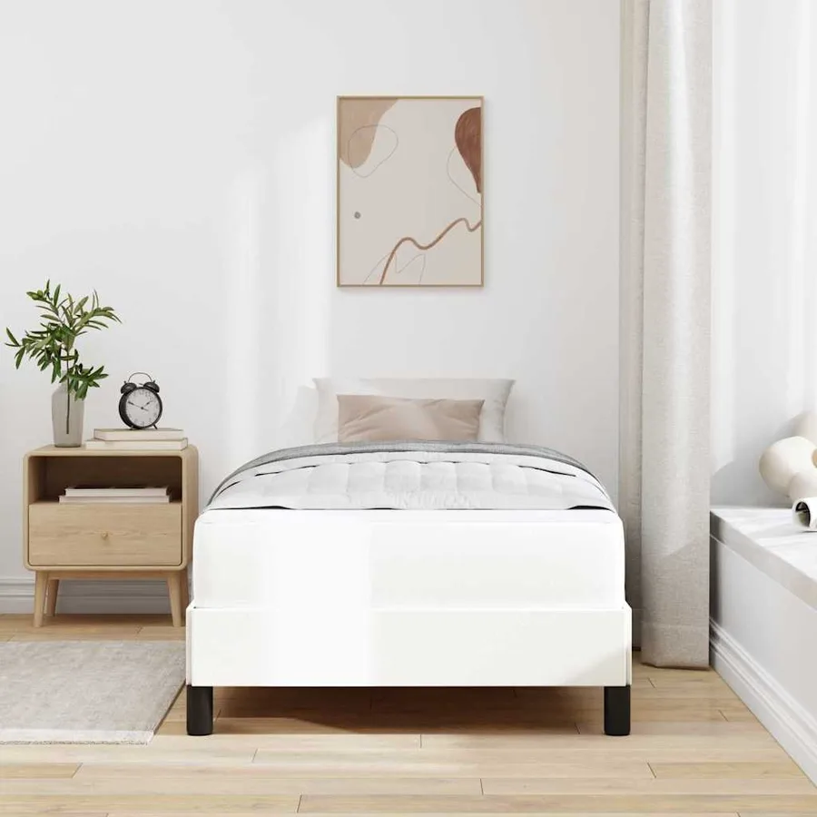 Cadre de lit avec matelas Blanc pur 90 x 190 cm tissu - 3