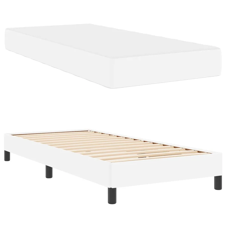 Cadre de lit avec matelas Blanc pur 90 x 190 cm tissu - 5
