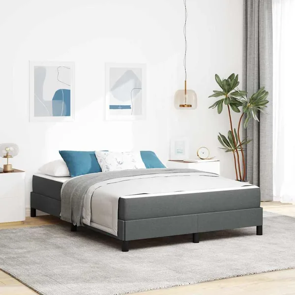 Lit à ressorts avec matelas Gris foncé 140 x 190 cm tissu