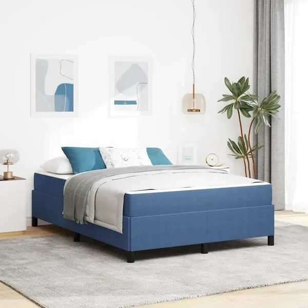 Cadre de lit avec matelas Bleu 160 x 200 cm tissu