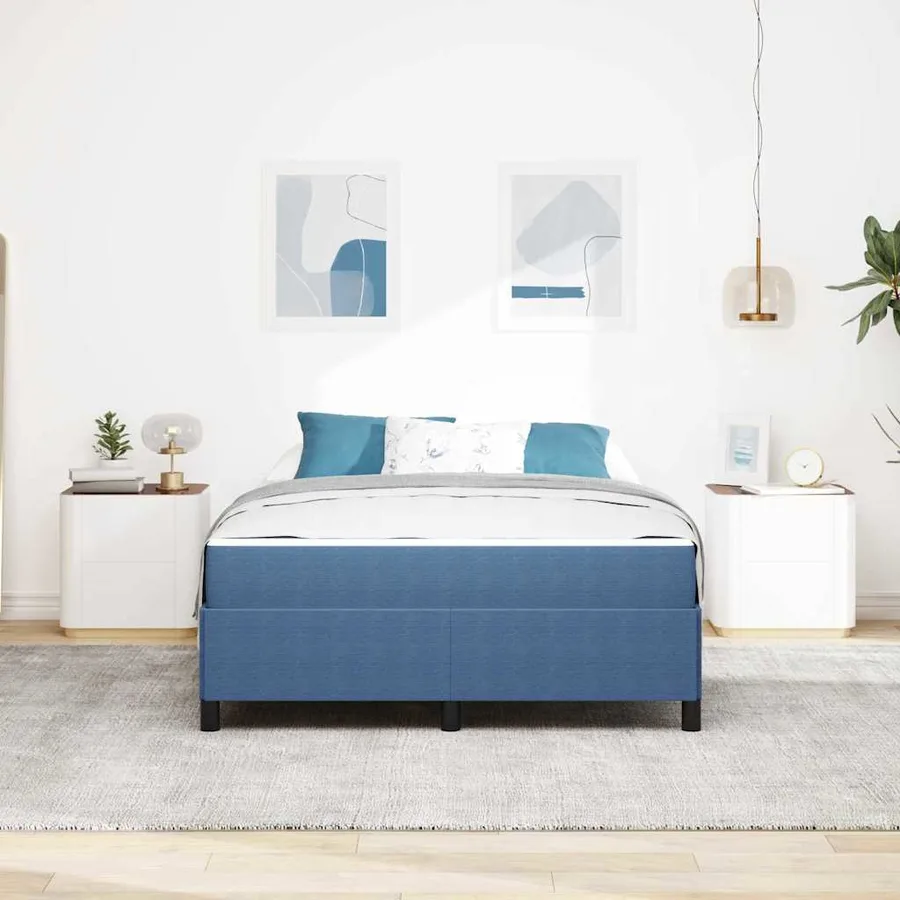 Cadre de lit avec matelas Bleu 160 x 200 cm tissu - 3
