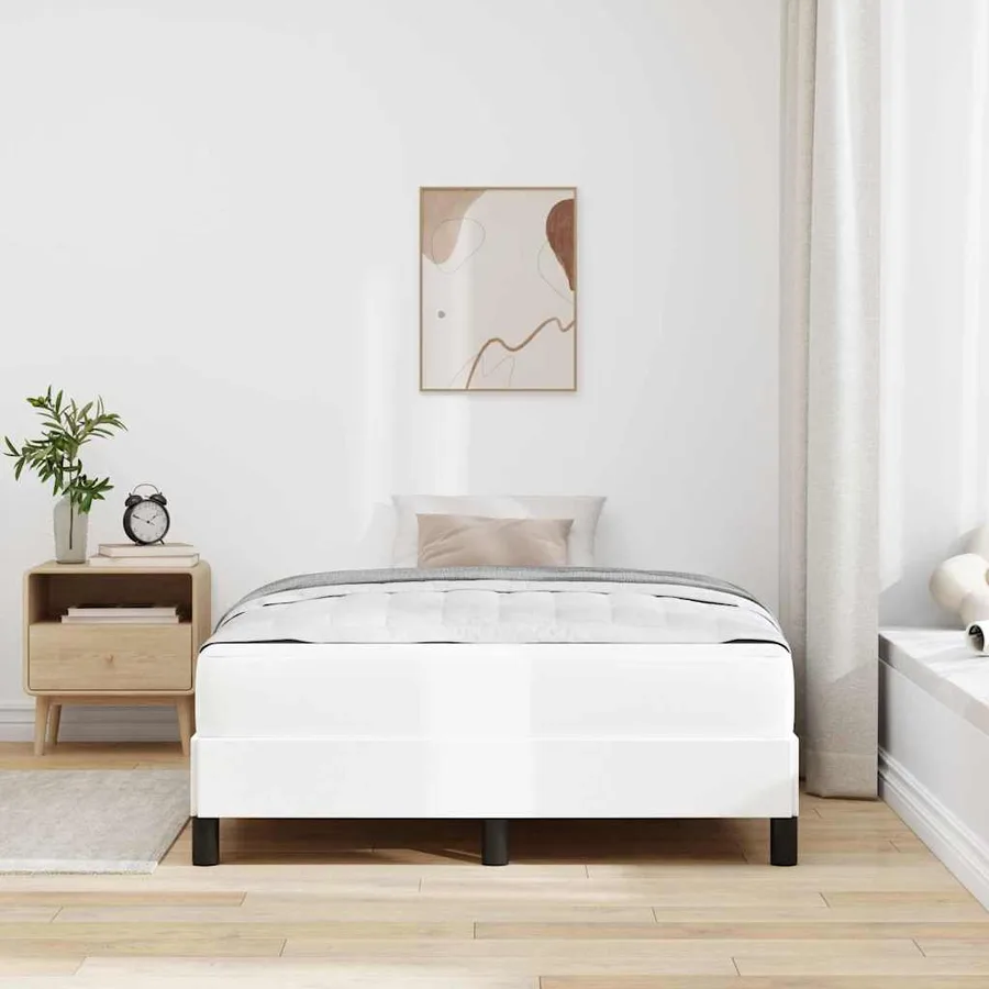 Cadre de lit avec matelas Blanc pur 120 x 190 cm tissu - 3