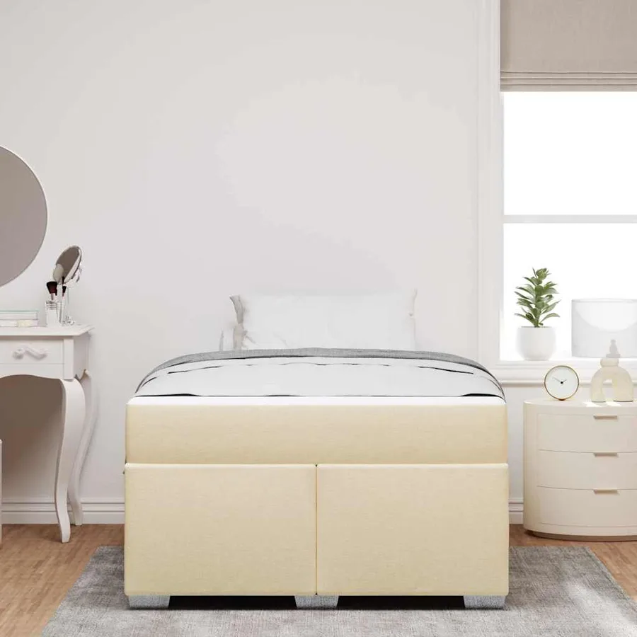 Cadre de lit avec matelas Crème 120 x 190 cm tissu - 3