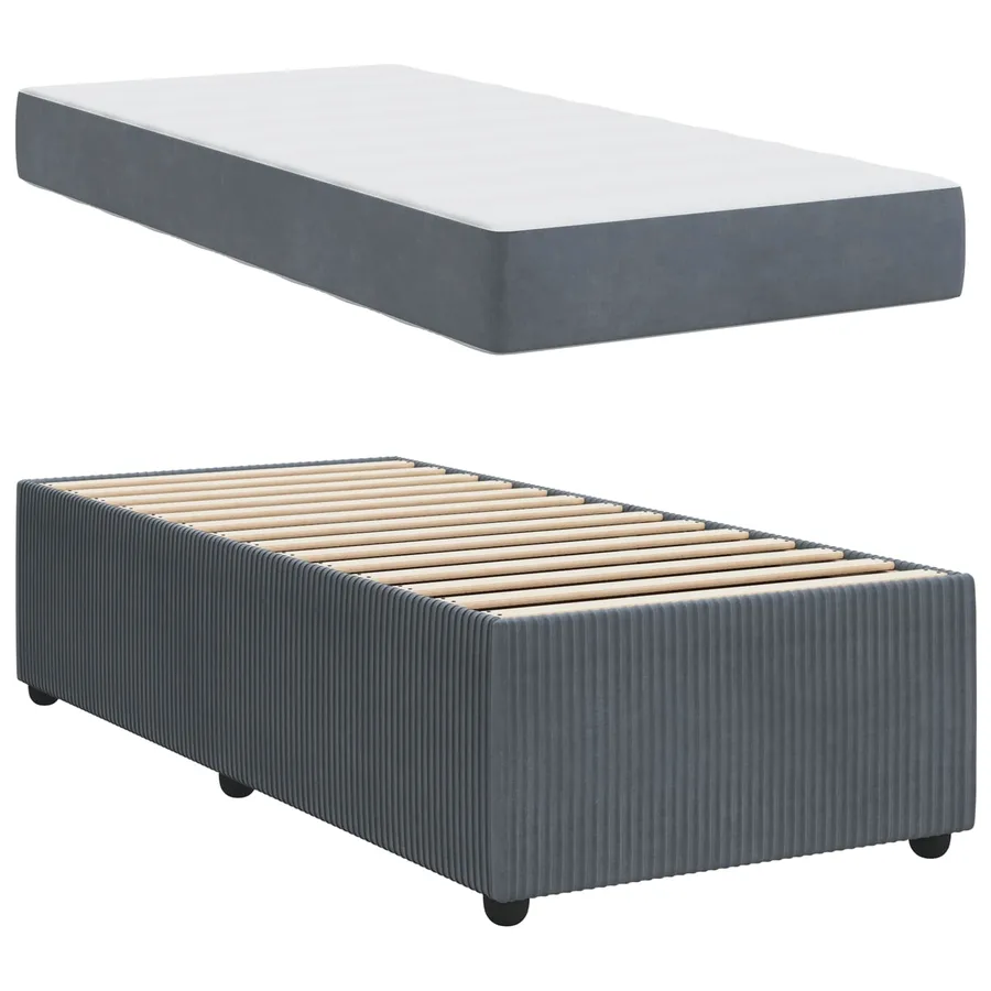 Cadre de lit avec matelas Gris foncé 80 x 200 cm tissu - 5