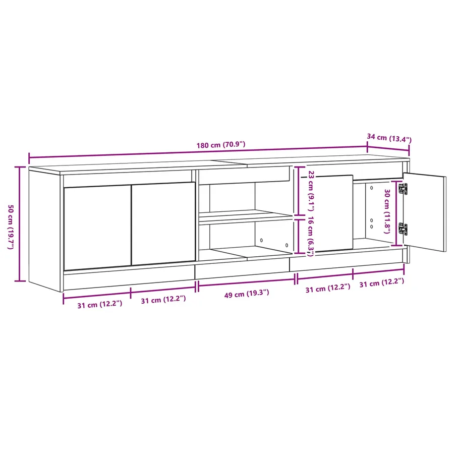 Unites TV 2 pcs Noir 180 x 34 x 50 cm Bois d'ingénierie - 11