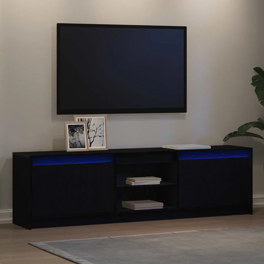 Unites TV 2 pcs Noir 180 x 34 x 50 cm Bois d'ingénierie - 5