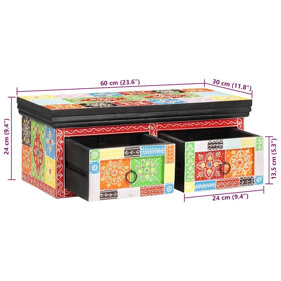 Meuble TV Multicolore 60 x 30 x 24 cm Bois de manguier massif - 11