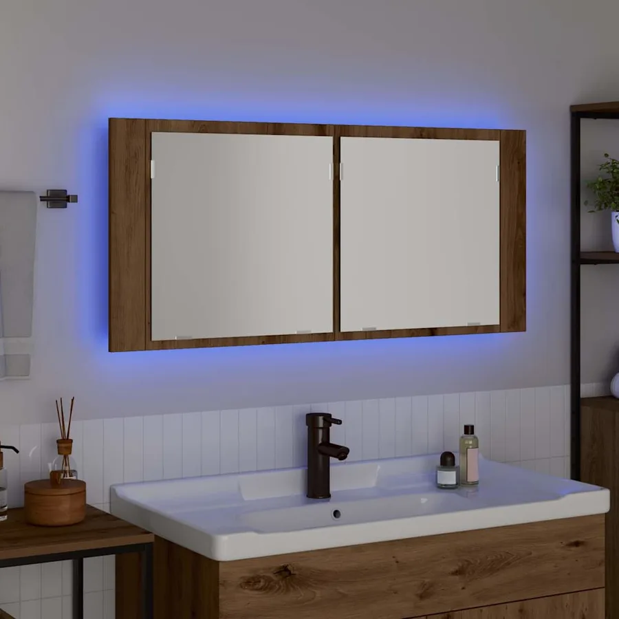 Cabinet Miroir LED Chêne artisanal 100 x 12 x 45 cm - 5