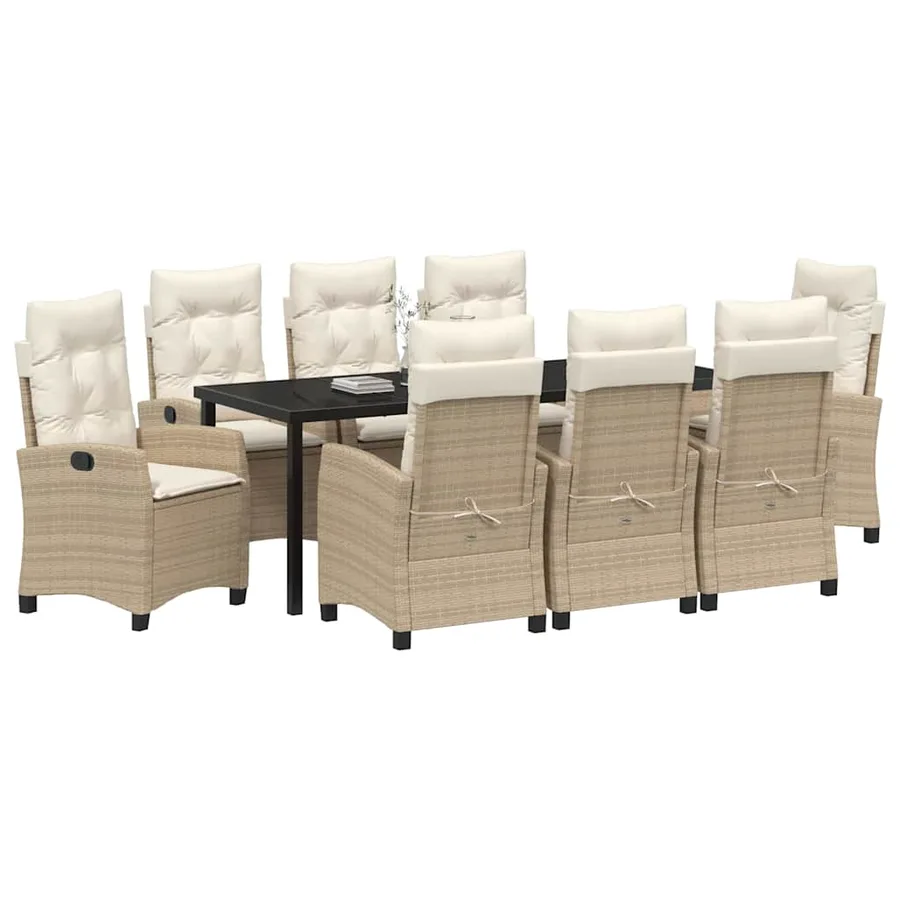 Ensemble de salle à manger pour jardin 9 pcs Beige polyrotin - 3