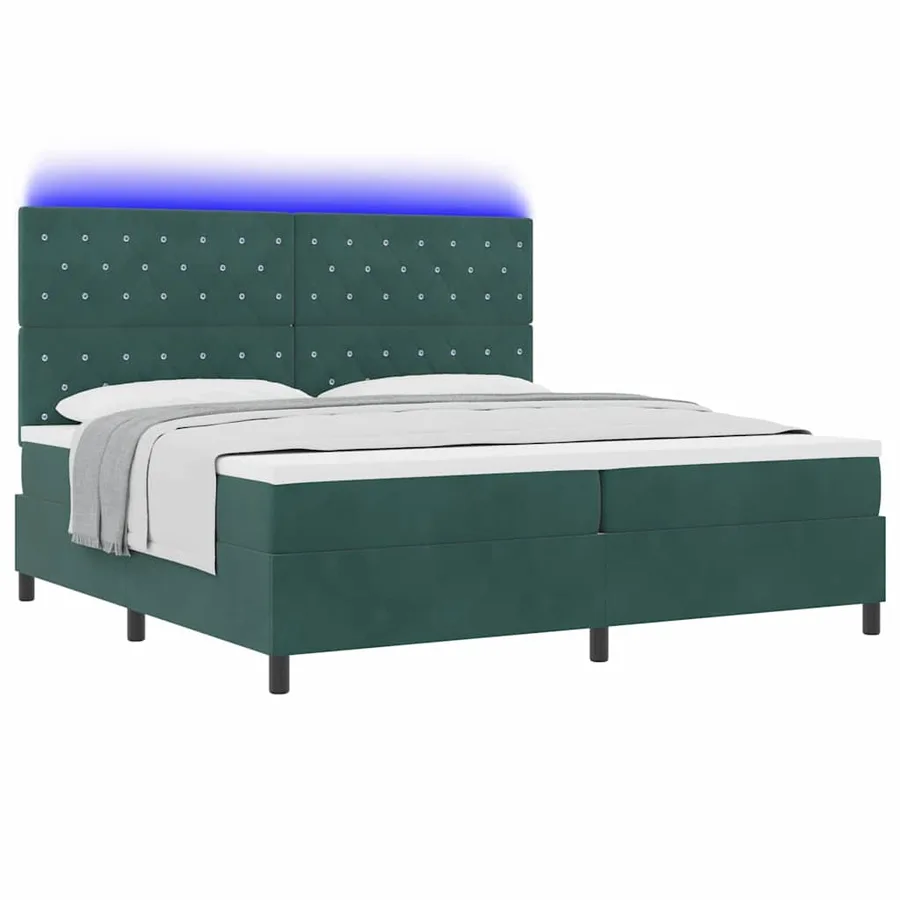 Lit à ressort LED avec matelas Vert foncé 200 x 200 cm Velours - 3