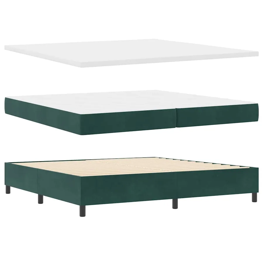 Lit à ressort LED avec matelas Vert foncé 200 x 200 cm Velours - 6
