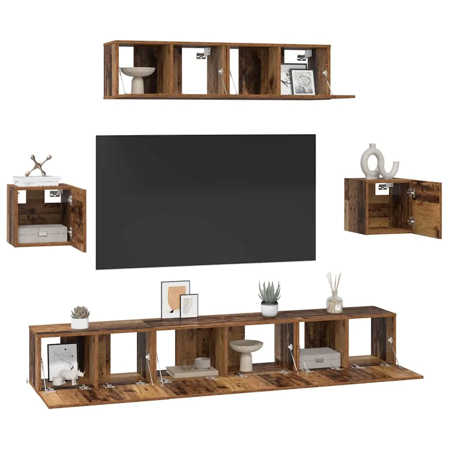 Ensemble meuble TV 7 pcs Bois Ancien Bois d'ingénierie - 3