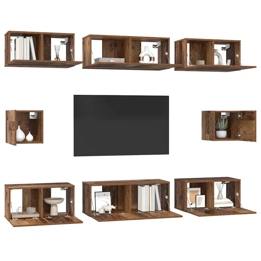 Ensemble meuble TV 8 pcs Bois Ancien Bois d'ingénierie - 3