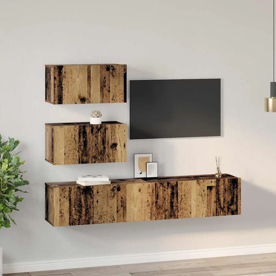 Ensemble meuble TV 4 pcs Bois ancien Bois d'ingénierie - 4