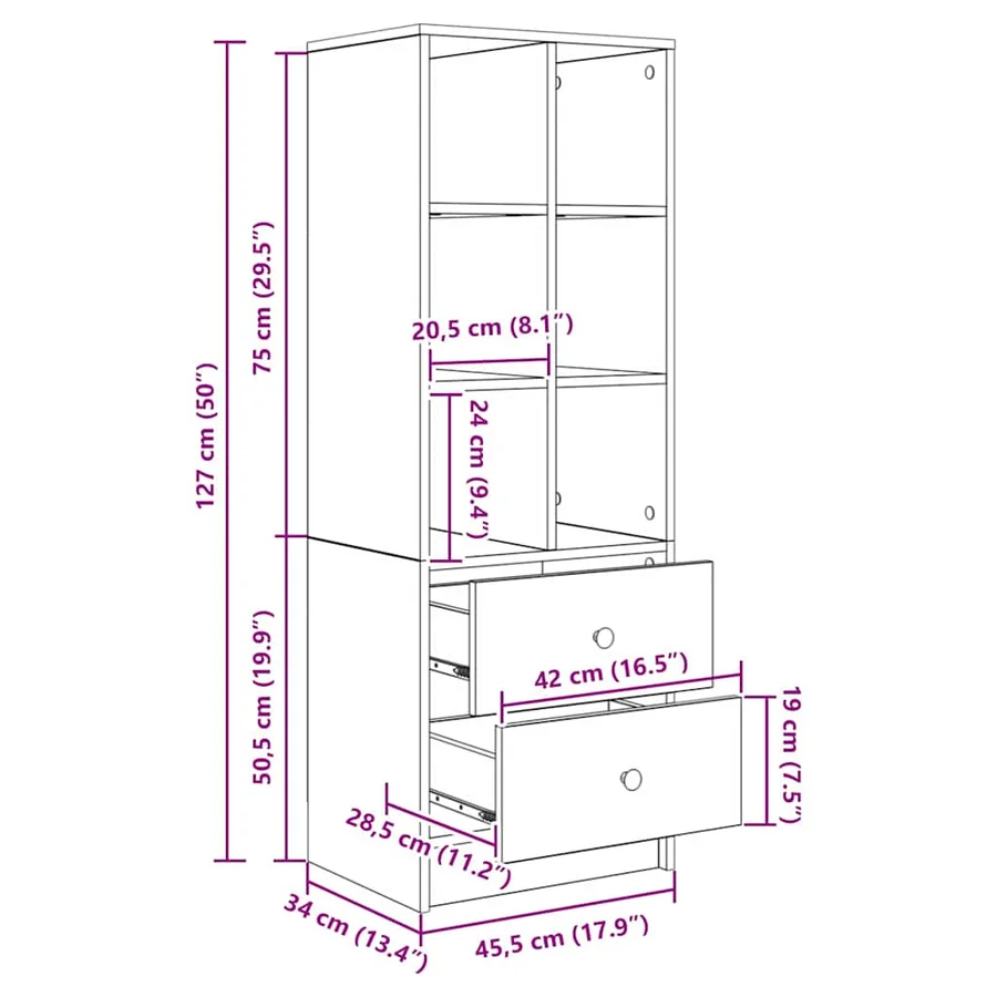 Haut Armoire avec tiroir Chêne fumé 45,5 x 34 x 127 cm - 13