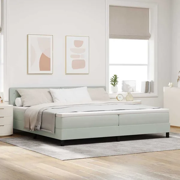 Lit à ressorts avec matelas Gris clair 200 x 200 cm Velours