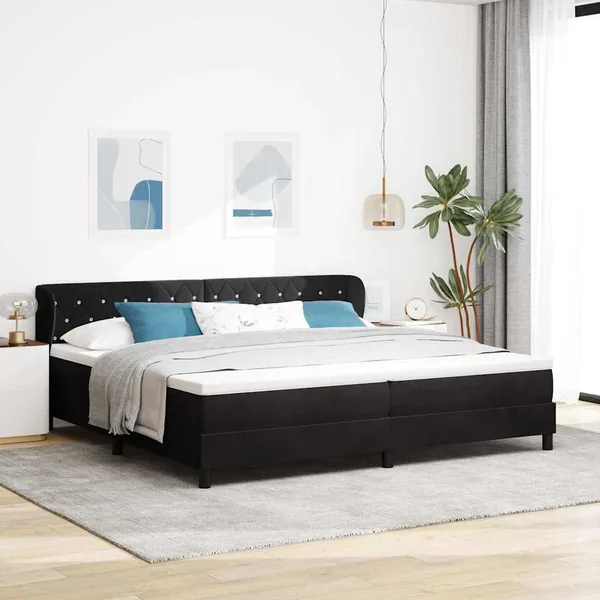 Lit à ressorts avec matelas Noir 200 x 200 cm Velours