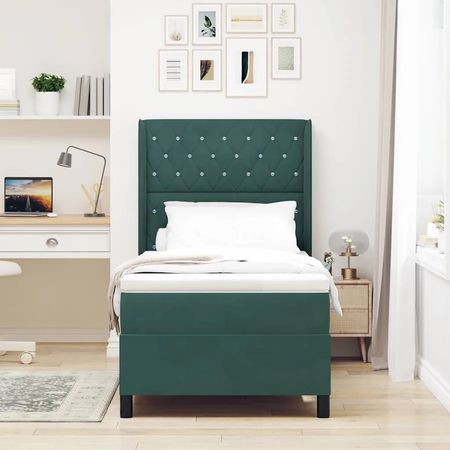Lit à ressorts avec matelas Vert foncé 100 x 200 cm Velours - 3