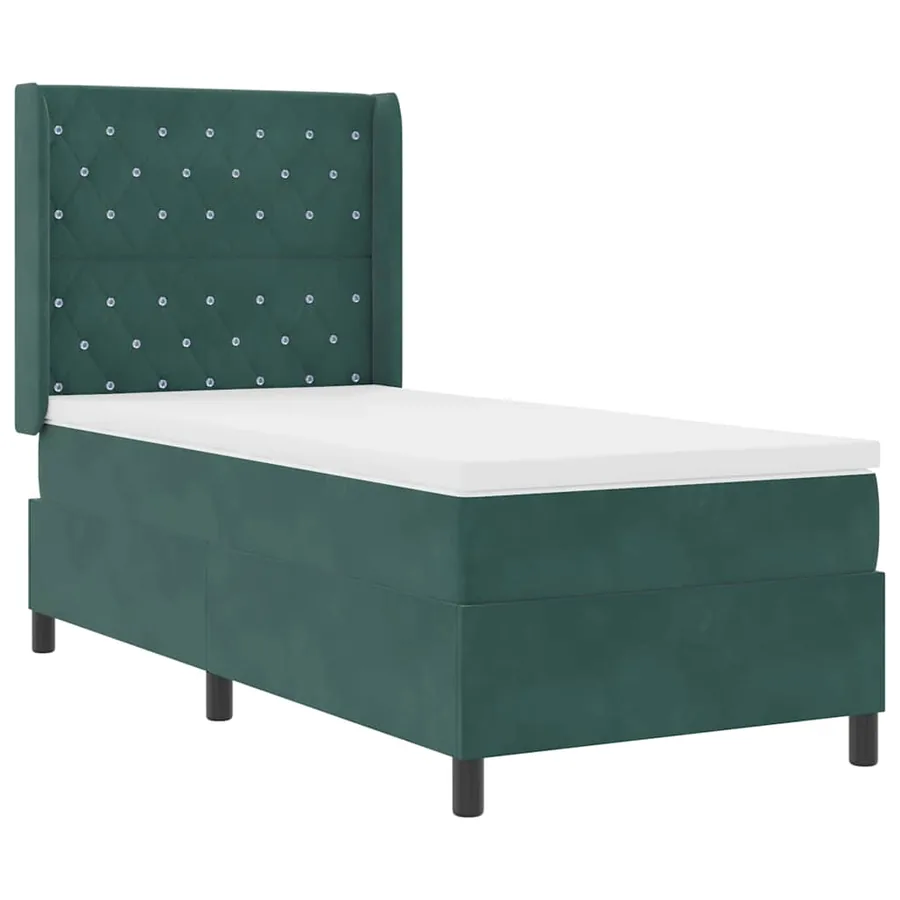 Lit à ressorts avec matelas Vert foncé 100 x 200 cm Velours - 2