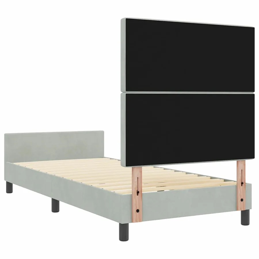 Lit à ressorts avec tête de lit Gris clair 100 x 200 cm Velours - 9