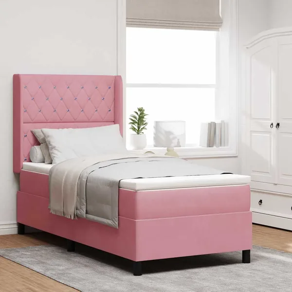 Lit à ressorts avec matelas avec LED Rose 100 x 200 cm Velours