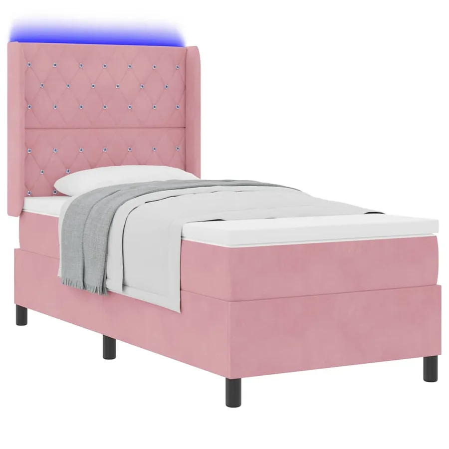 Lit à ressorts avec matelas avec LED Rose 100 x 200 cm Velours - 3