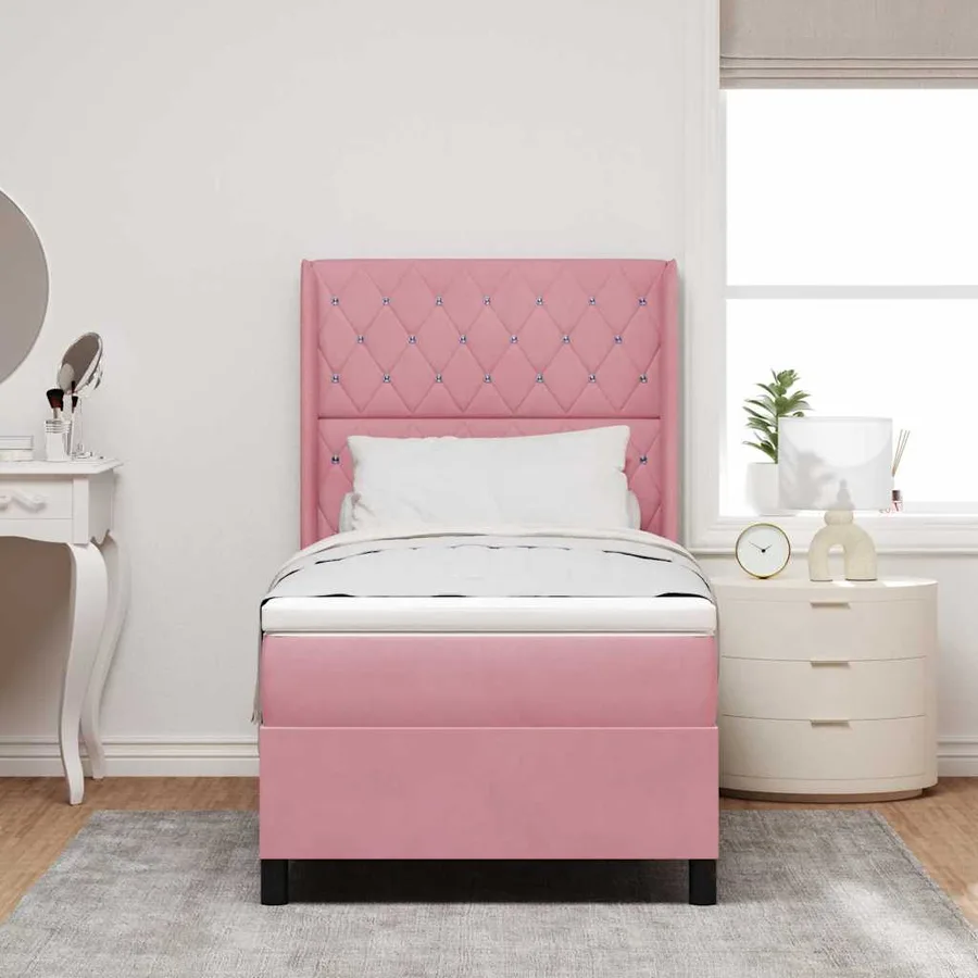 Lit à ressorts avec matelas avec LED Rose 100 x 200 cm Velours - 4