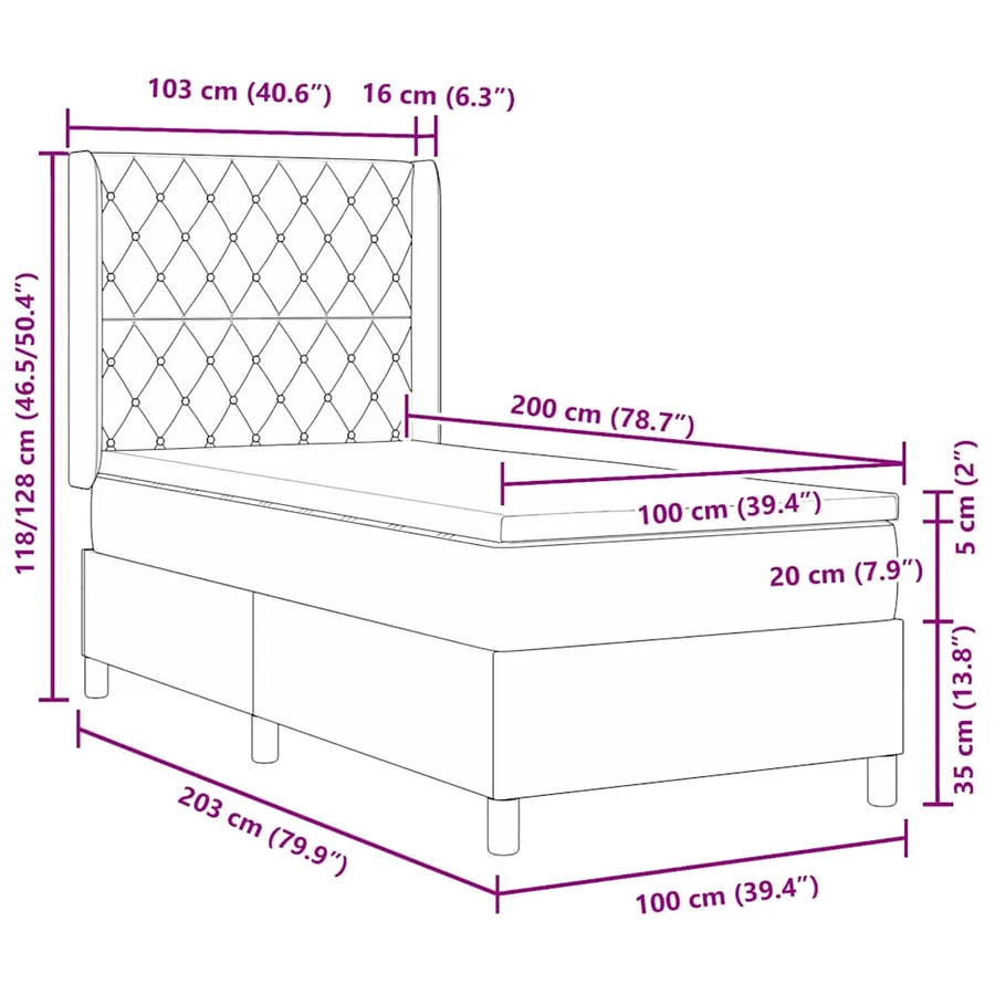 Lit à ressorts avec matelas Rose 100 x 200 cm Velours - 11