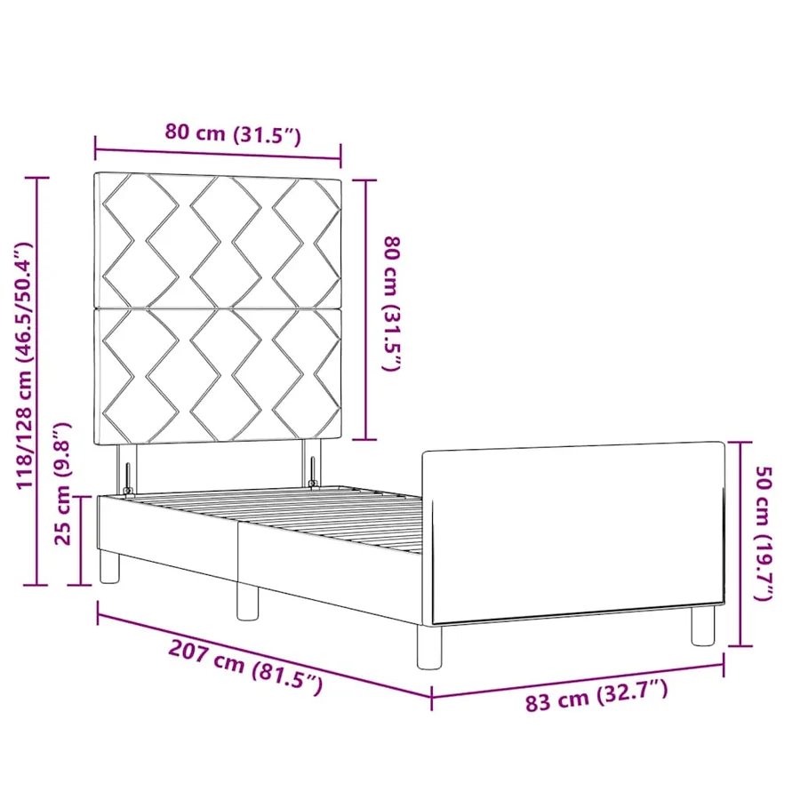 Cadre de lit avec tête de lit Taupe 80 x 200 cm tissu - 13