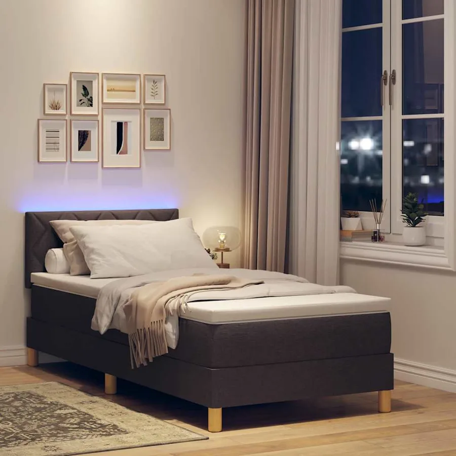 Lit à ressort LED Marron foncé 100 x 200 cm tissu - 5