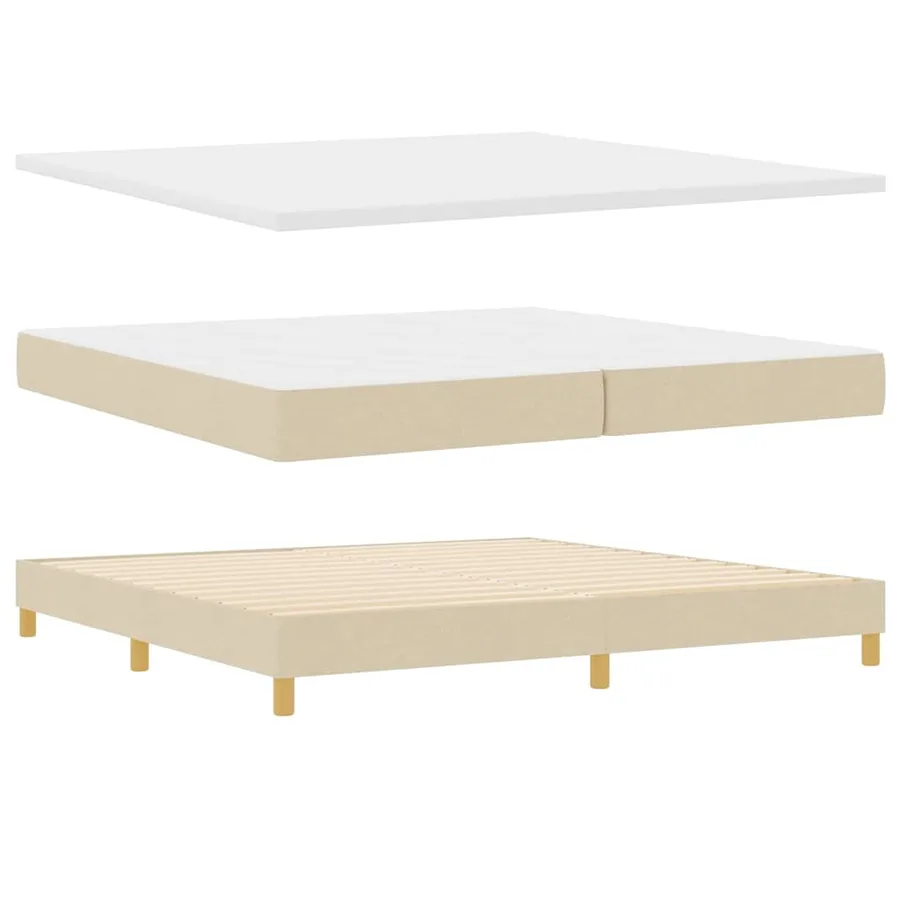 Lit à ressorts avec tête de lit Crème 200 x 200 cm tissu - 4