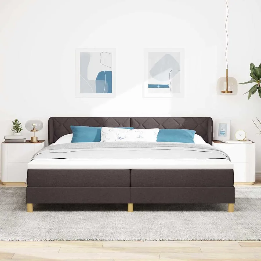 Lit à ressorts avec tête de lit Marron foncé 200 x 200 cm tissu - 3