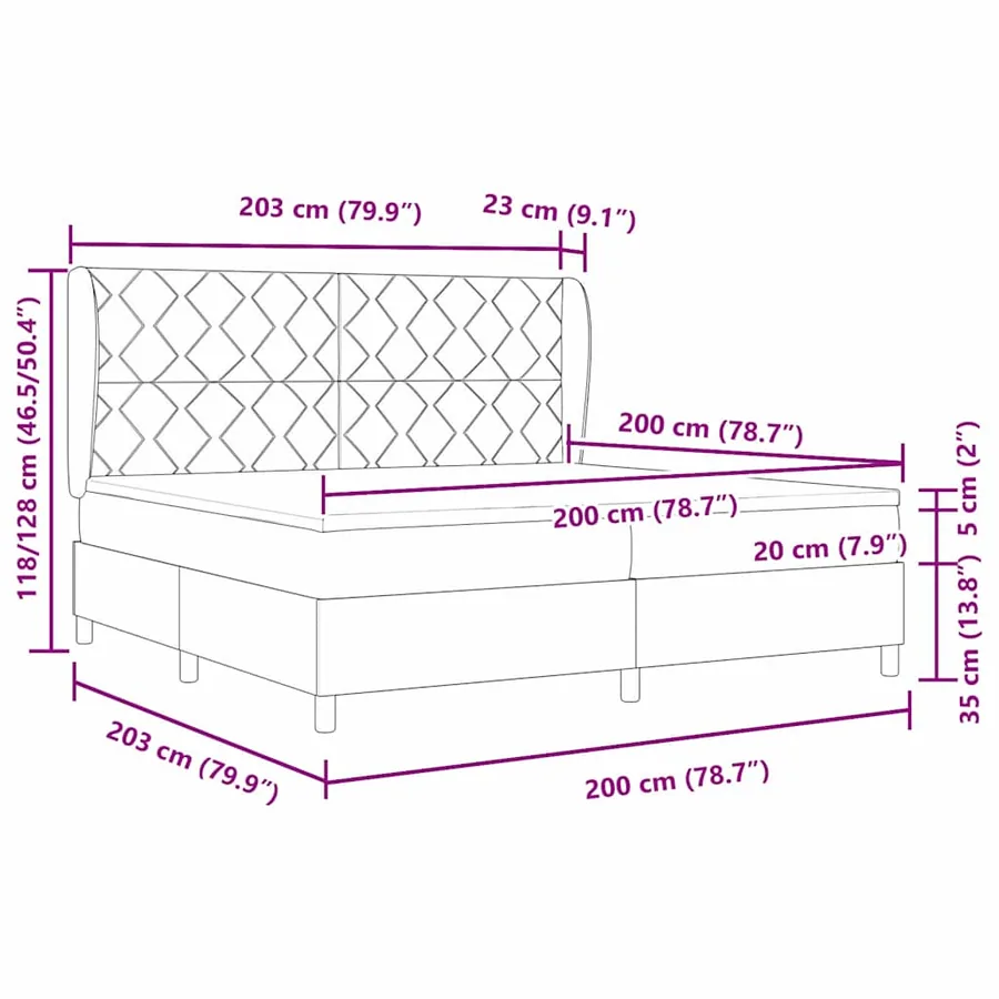 Lit à ressorts avec tête de lit Crème 200 x 200 cm tissu - 12