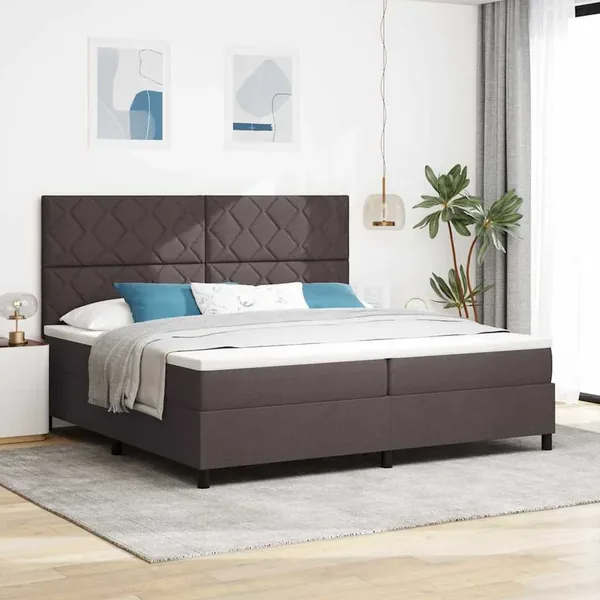 Lit à ressorts avec tête de lit Marron foncé 200 x 200 cm tissu
