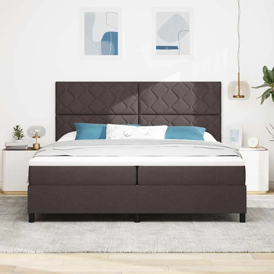 Lit à ressorts avec tête de lit Marron foncé 200 x 200 cm tissu - 3