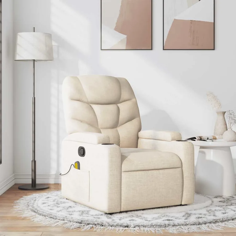 Fauteuil de massage inclinable Crème Tissu