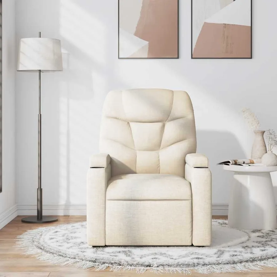 Fauteuil de massage inclinable Crème Tissu - 3