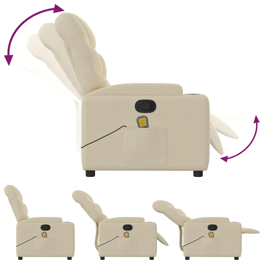 Fauteuil de massage inclinable Crème Tissu - 8