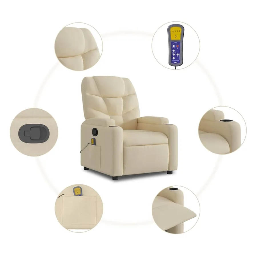 Fauteuil de massage inclinable Crème Tissu - 9