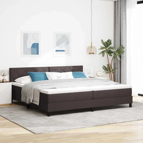 Lit à ressorts avec tête de lit Marron foncé 200 x 200 cm tissu