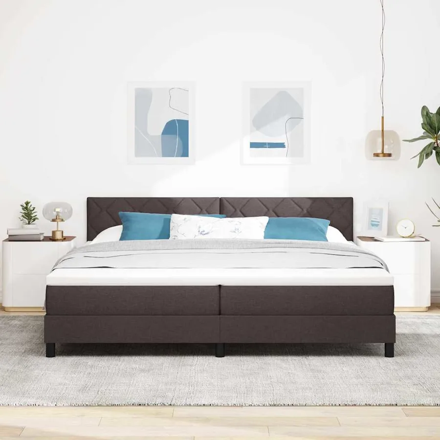 Lit à ressorts avec tête de lit Marron foncé 200 x 200 cm tissu - 3