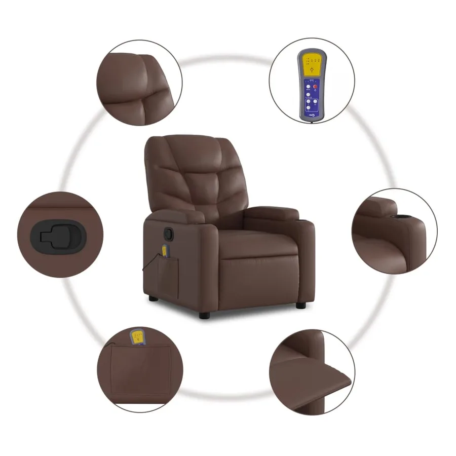 Fauteuil de massage inclinable Marron Similicuir - 8
