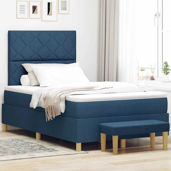 Lit à ressorts avec coussin Bleu 200 x 120 cm tissu