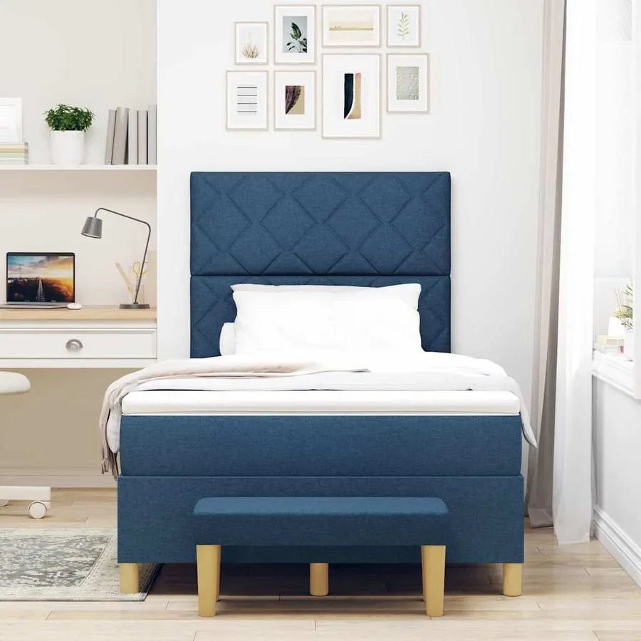 Lit à ressorts avec coussin Bleu 200 x 120 cm tissu - 3