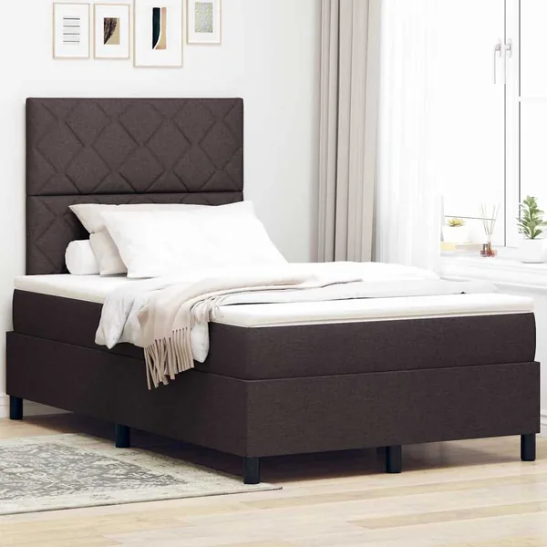Lit à ressorts avec bandes LED Marron foncé 120 x 200 cm tissu