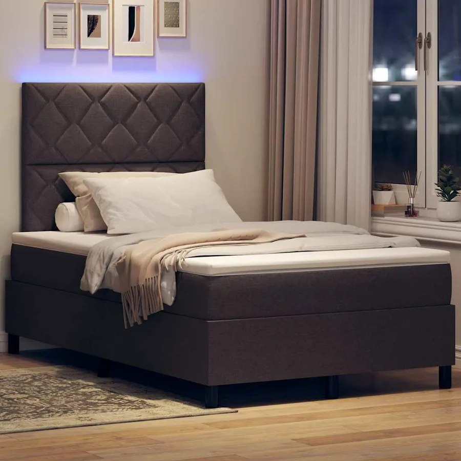 Lit à ressorts avec bandes LED Marron foncé 120 x 200 cm tissu - 5