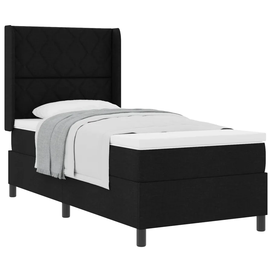 Lit à ressorts avec coussin Noir 200 x 100 cm tissu - 2