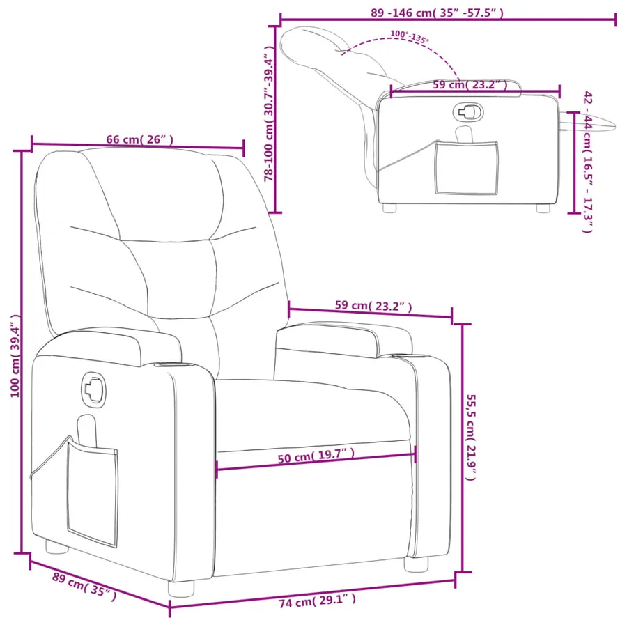 Fauteuil inclinable de massage noir tissu - 12